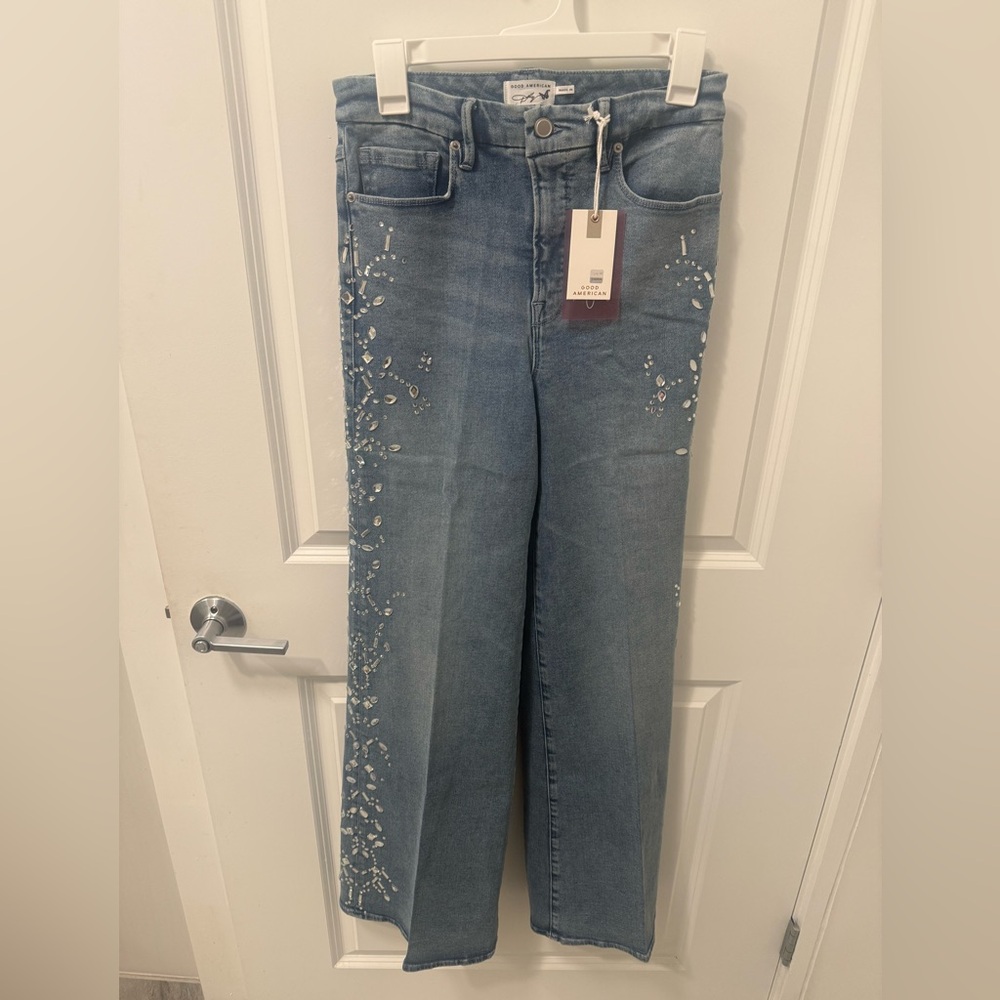 Good American Dolly Crystal Wide Leg Jeans - Picture 4 of 5